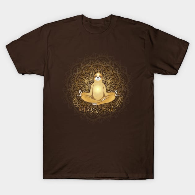 Sloth Meditating Bliss Out T-Shirt by Jitterfly